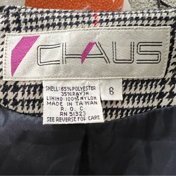 Vintage Chaus Houndstooth Black White Rayon Sz 6 Suit Jacket Blazer Coat - Picture 5 of 8